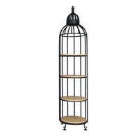 Nordic Creative Iron Birdcage Flower Stand with Solid Wood Shelves - Gold Multi-layer Living Room Decor Floor-standing Storage Rack