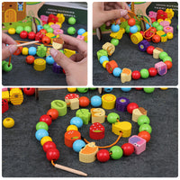 Wooden Bead Maze and Lacing Toy for Toddlers, Educational Activity Cube for Babies 1-3-6 Years Old