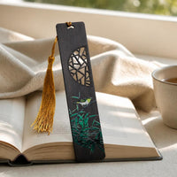 Chinese Style Rosewood Ebony Bamboo Bookmark with Painted Window Pattern for Gifts