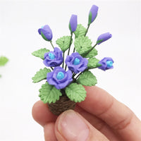 1:12 Dollhouse Miniature Purple Rose Bush for Garden Living Room Decor