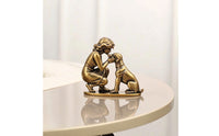 Antique Bronze Finish Girl and Dog Figurine Brass-Colored Girl with Dog Figurine Sculpted Sculpture Heartwarming for Bookshelf, Desk