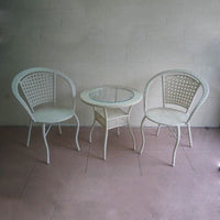 Outdoor Wrought Iron Rattan Bistro Table and Chairs Set for Cafe Patio Garden