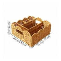 Storage Basket with 4 Compartments Square Woven Basket with Dividers Versatile