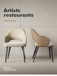 简约现代设计师软包家用餐椅意式极简高端椅子客厅餐桌椅靠背椅 卡其色超纤皮+灰色棉麻