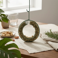 Wreath Peanut Bird Feeder Squirrel Feeder Steel Wreath-Shaped Large Capacity Wildlife Feeding Supply for Yard, Patio