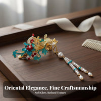Chinese Design Tassel Hair Clip Elegant Design Traditional Chinese Attire Tassel Hairpin Handmade Enamel Pearl Barrette for Bride, Bridesmaid