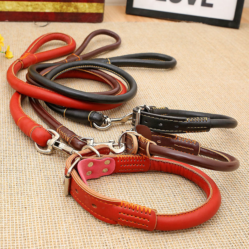 PU Leather Dog Collar and Leash Set for Large Dogs