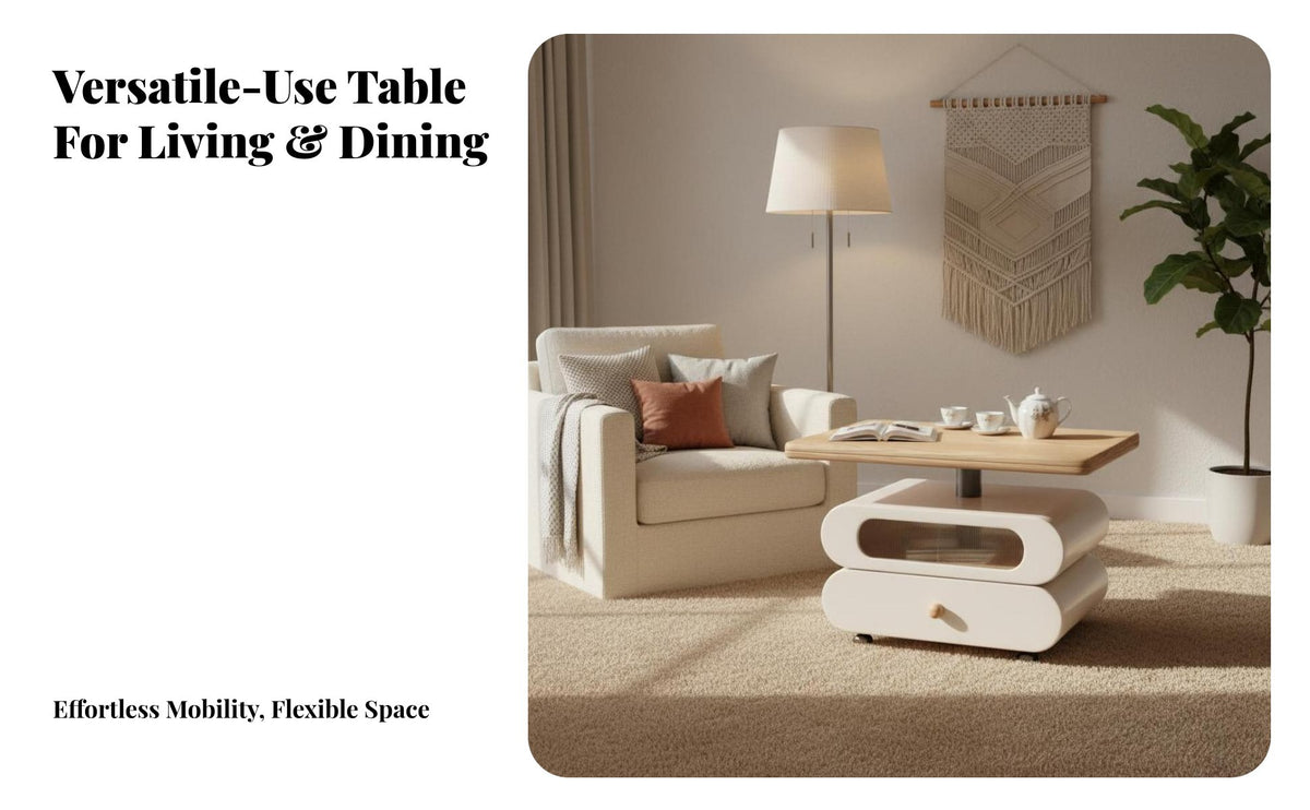 Multi-Functional 2-in-1 Design Convertible Coffee Dining Table Space Saving Lift Top Coffee Table Rotating Desktop Living Room Furniture No Assembly Required for Small Apartment Residents, Distant Workers, Homeowners, Home Office, Bedroom