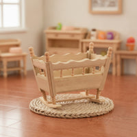 Dollhouse Cradle Unpainted Wooden Doll Cradle Model Unfinished Miniature Rocking Bed for Collectors, Hobbyists, Craft Displays, Dioramas