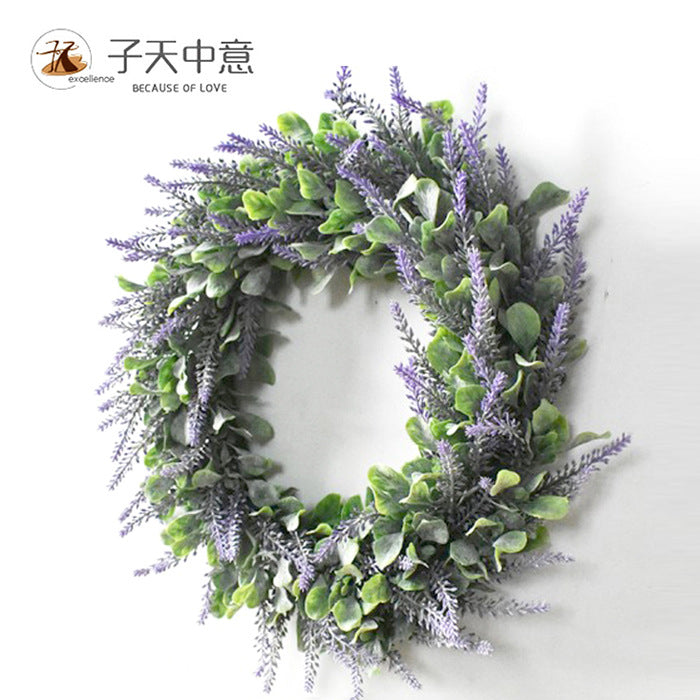 Artificial Lavender Wreath for Front Door Wall Decor, Spring Floral Garland for Wedding Home Decoration