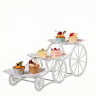 White Three-Tier Dessert Stand Scalloped Edges Dessert Display Stand Freestanding Three-Tier Serving Tray Stepped Design for Afternoon Tea