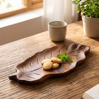Decorative Leaf Shaped Tray Elegant Walnut Serving Tray Rustic Wooden Platter Minimalist for Tabletop Display