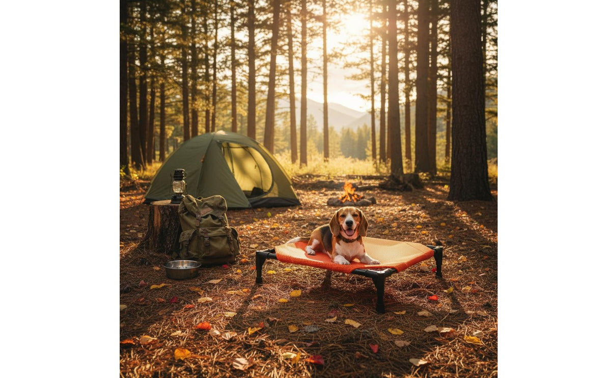 Foldable Elevated Dog Bed Weather Resistant Portable Outdoor Dog Cot Long-Lasting Steel Frame Portable Cooling Pet Bed Easy to Clean for Camping, Travel