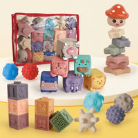 Tactile Soft Building Block Set Textured Baby Blocks with Mesh Bag Easy to Grasp Stacking Blocks Long-Lasting for Playroom