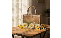 Textured Tote Bag with Floral Decoration Lightweight Tote Bag with Lace Trim Rustic Portable for Brides
