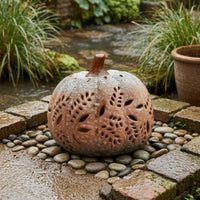 Reactive Glaze Hollow Ceramic Pumpkin Hand-Carved Lighted Pumpkin Ornament Openwork Cutouts Fall Decoration Battery-Powered