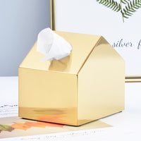 Luxury Gold Stainless Steel House-Shaped Tissue Box for Living Room Decor