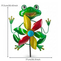 Frog Metal Rotator Flower-Shaped Blade Metal Frog Rotator Animal Kinetic Rotator Round Eyes Outdoor Decor Pointed Base