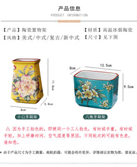 2025新款美式陶瓷牙刷架放电动牙刷置物架 卫生间牙膏梳子收纳筒 八角牙刷架，深蓝鸡蛋花