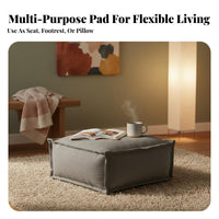 Wabi-Sabi Design Square Pouf Japanese aesthetic Plush Footstool Cube Multi-Purpose Floor seat Thick Padding for Meditators, Homeowners, floor mat Room, Bedroom, Meditation Space, Entryway