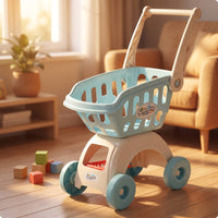 Children's Play Trolley Cart Shopping Cart Playset Compact for Kids