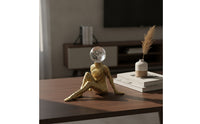 Abstract Figurine with Glass Head Sculptural Seated Figurine Ribbed Statue for TV Cabinet