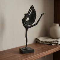 Winged Dancer Statue Black Ballet Dancer Figurine Table Display Tabletop Sculpture for Shelf