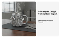 V8 Engine Mug Unique Gift Idea Car Automotive Beverage Container Cup Multi-Functional Decor 3D Mechanical Design Mug for Lovers, Men, Garage, Office