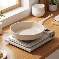 Frying Pan for Induction Hob and Home Cooking, Nonstick Pancake Pan with Pan Lid, Cast Iron Frying Pan Style, Wood-Look Stone Omelette Fry Pan