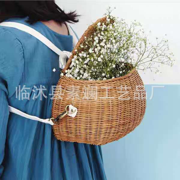 Hand-Woven Rattan Bicycle Basket for Kids - INS Style Toy Storage