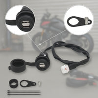 Motorcycle USB Charging Socket Compact Charging Port with Shielded Cap Weather-Resistant Motorcycle with Voltmeter for Long-Distance Riders