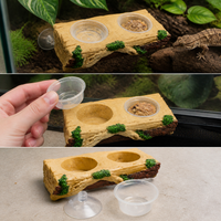 Reptile Chameleon Gecko Natural Landscape Anti-mold Chew-resistant Detachable Feeding Wood Stump with Double Bowls