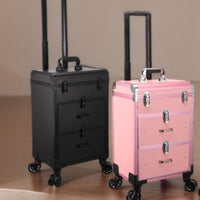 Telescopic Handle Makeup Trolley Case Wheeled Rolling Makeup Case Aluminum Frame Beauty Storage Portable for Studio