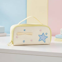 Star Pattern Pencil Pouch Cute Design Multi Layer Pen Bag Wide Opening Stationery Organizer for Students, Girls