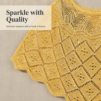 Sequined Knit Poncho Shawl with Brooch for Women, Sun Protection Air Conditioning Cover Up, Thin Summer Style