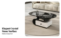 2 Pieces Modern Minimalist Design Aesthetic Sculptural Two-Piece Coffee Table With Storage Drawer Living Room Furniture Marble Effect Surface Home Furnishing Polished Rounded Corners for Homeowners, Apartment Dwellers, Interior Designers, Lounge Area