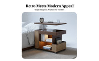 Retro Design Wheeled Accent Table with Adjustable Top Multifunctional Design Lift-Top Rolling Side Table Space-Saving Household Furniture Built-in Storage for Apartment Dwellers, Homeowners, Telecommuting Workers, Living Room, Small Areas, Bedroom