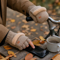 Men's Winter Flip-Top Fingerless Gloves with Windproof Thermal Lining for Cycling