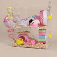 Transparent Hamster Cage, Double Layer Hamster Cage, Acrylic Hamster Cage Starter Kit for Syrian or Dwarf Hamster, Complete Set with Water Bottle