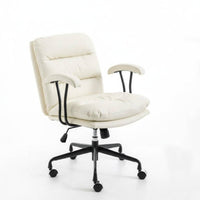 Adjustable Height Upholstered Rolling Task Chair 360-Degree Swivel Upholstered Rolling Armchair Ergonomic Design Office Furniture Padded Cushion for Students, Telecommuting Workers, Adults, Study Room, Bedroom