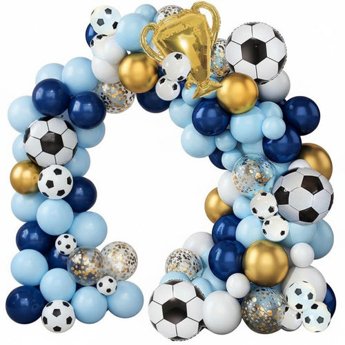 141 Pieces Easy to Assemble Soccer Theme Balloon Arch Kit Vibrant Colors Football Party Balloon Garland for Children, Parents