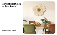 Nordic Design 3D Petal Clock Non-Ticking Decorative Floral Clock Easy to Install for Interior Designers, Renters, Living Room, Bedroom