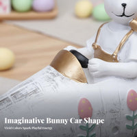 Creative Design Bunny in Carrot Car Figurine Hand-Painted Feature Rabbit Driving Carrot Vehicle Statue Easter Bunny Resin Ornament for Desktop, Office