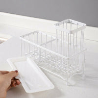 Kitchen Sink Organizer with Drip Tray, 304 Stainless Steel Countertop Drainer, Sponge Holder and Dish Brush Holder for Small Kitchen Storage Use