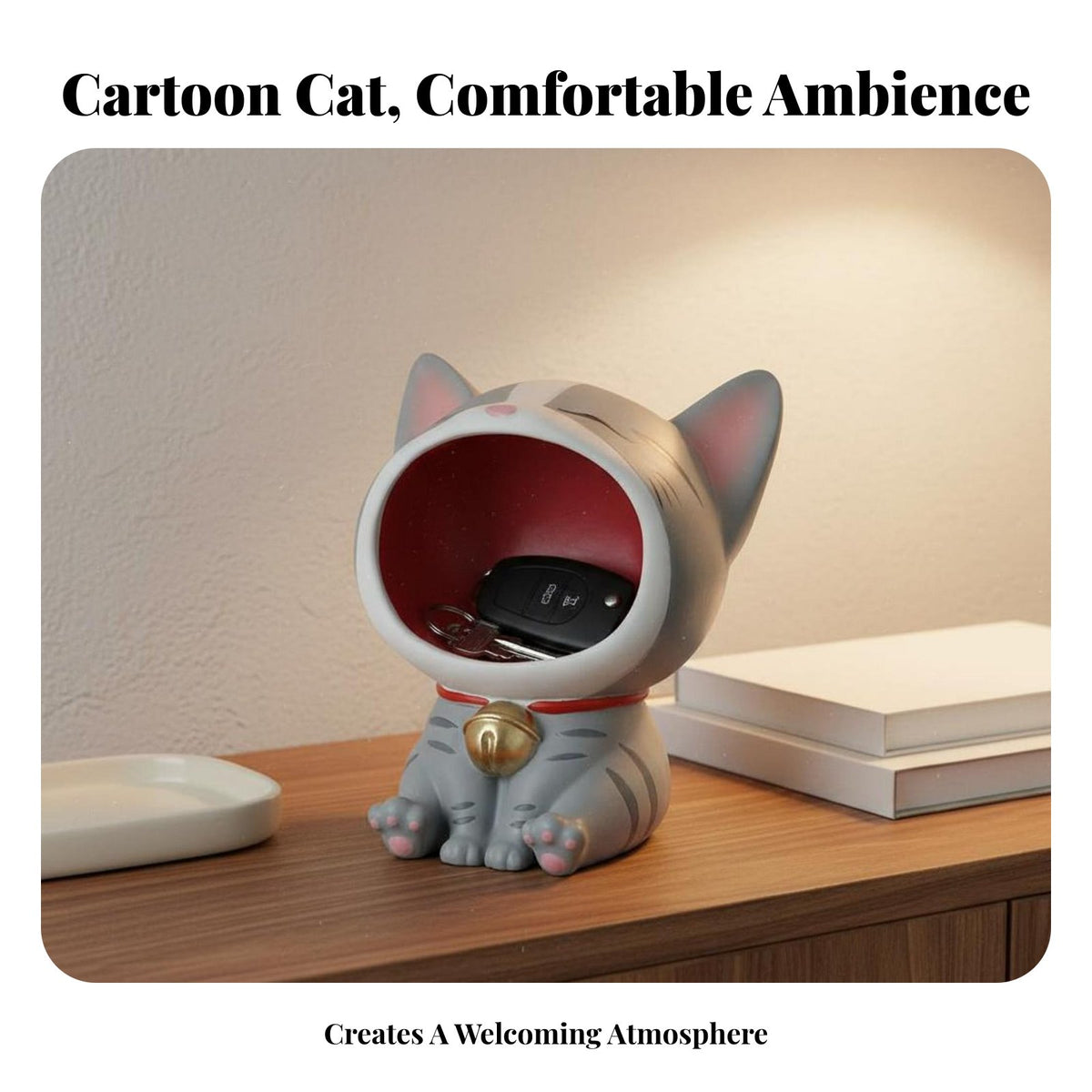Fortunate Cat Storage Tray Housewarming Gift Entryway Table Decor Statue Cat Figurine Tray Multi-Functional for Living Room