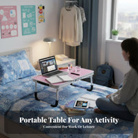 Foldable Bi-Fold Portable Table Space-Saving Bed Tray Multi-Purpose Lap Desk Lightweight for Travelers, Telecommuting Workers, Dorm Room, Home Office, Sofa, Floor