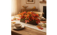 Artificial Floral Arrangement in Wooden Box Realistic Flower Arrangement with Wooden Planter Box Fake Artificial Flowers in Pot for Thanksgiving