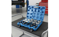 28 Pieces Heavy Duty Universal Bushing Removal Tool Set Sturdy Bushing Removal Installation Tool Portable Storage Case Universal Press and Pull Sleeve Kit for Auto Technicians, Mechanics, DIY Enthusiasts
