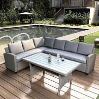 Merax Outdoor Patio Dining Table and Chair Set PE Rattan Sofa Furniture Set