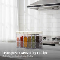 6 Pieces Moisture-Proof Plastic Seasoning Box Set with Tray Sealed Lids Clear Seasoning Container Set Includes Holder for Pantry, Cabinet